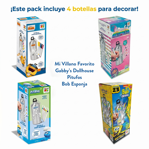 Pack x4 Botellas para Decorar Surtidas Personajes
