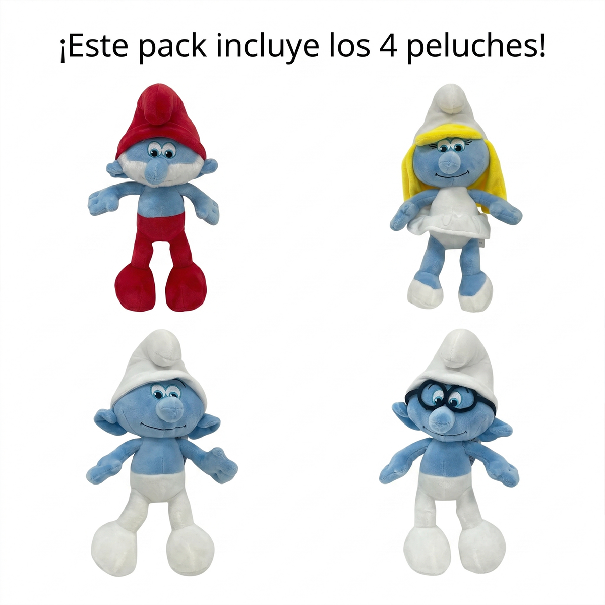 Pack x4 Peluches Pitufos Colección Completa
