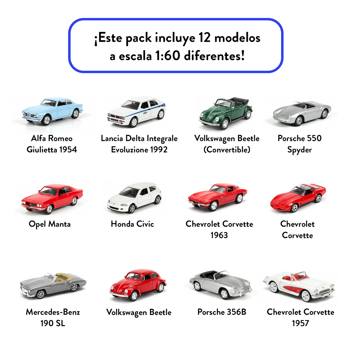 Pack x12 Autos Welly Clásicos Escala 1:60