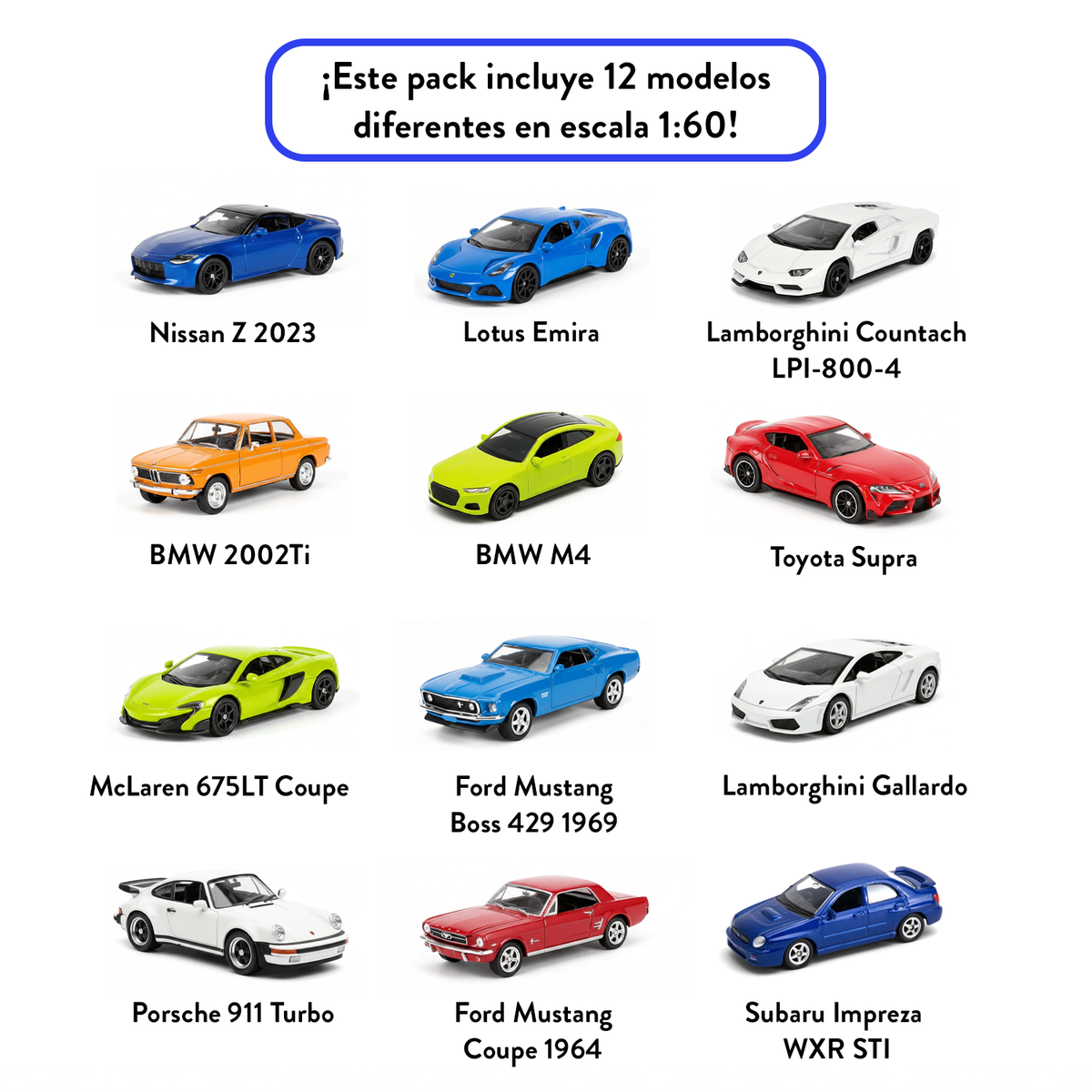 Pack x12 Autos Welly Deportivos Escala 1:60